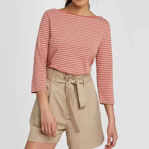 A New Day Striped Slim Fit Top 3/4 Sleeve Boat Neckline Womens Size XXL Peach